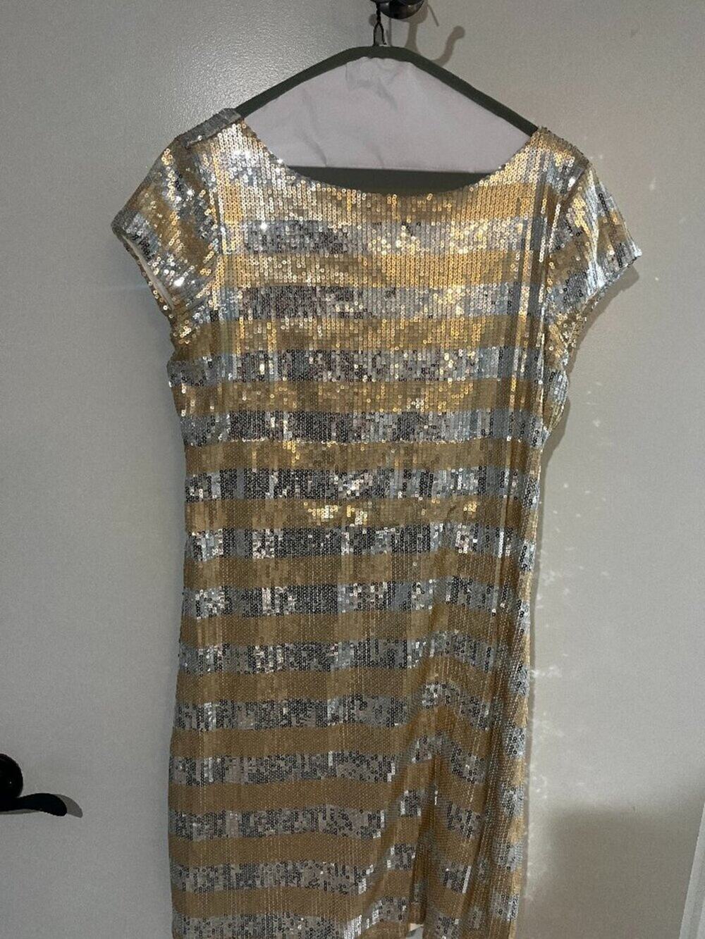 WHBM New Years Eve sparkly silver and gold dress size M Party sequins celebrate